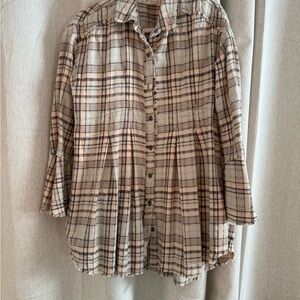 We The Free Beige and Brown Plaid Shirt